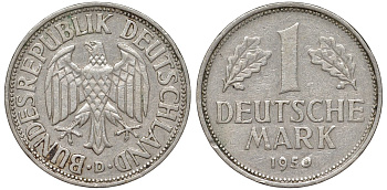 ФРГ 1 марка 1950 D KM 110 медно-никель 4132-712