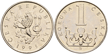 Чехия 1 крона 1993  KM 7 сталь плакированная никелем    4598-1257