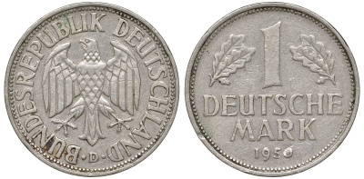ФРГ 1 марка 1950 D KM 110 медно-никель 4132-712