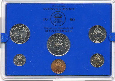 Швеция набор монетного двора из 6 монет 1980 в пластике, Карл XVI Густав (1973- ) KM MS15 UNC 4-3-6-122