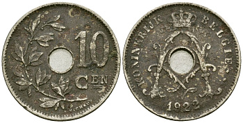 Бельгия 10 сантимов 1922 Belgie KM 86 медно-никель 4172-646