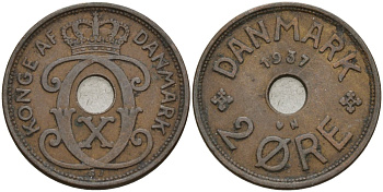 Дания 2 эре 1937 Кристиан X (1912-1947) KM 827 бронза 4147-525