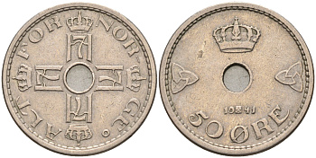 Норвегия 50 эре 1941 Хокон VII (1905-1957) KM 386 медно-никель    4595-1016