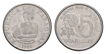 Парагвай 5 гуарани 1980 KM 166 нержавеющая сталь 4651-915