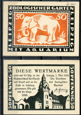 Германия, Лейпциг 50 пфеннигов 1921 нотгельд, зоопарк, слон Grabowski 786.1  бумага  UNC (пресс) 444-88-2-2