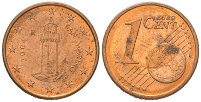 Сан-Марино 1 евроцент 2004 R KM 440 сталь плакированная медью aUNC 4618-667