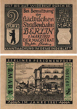 БЕРЛИН 2 МАРКИ 1922 НОТГЕЛЬД, 1 МАРТА 1922, ГОД 1861, ЗЕМЛЯ САКСОНИЯ Grabowski 92.3 бумага 7222-70-3-1