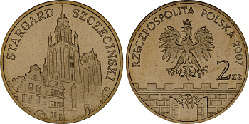 Польша 2 злотых 2007 MW, серия польские города, Старгард-Щециньски (Stargard Szczecinski) KM 613 нордик UNC 4676-455