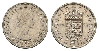 Великобритания 1 шиллинг 1957 Елизавета II (1952-2022), Английский герб KM 904, Spink 4147 медно-никель 4663-232