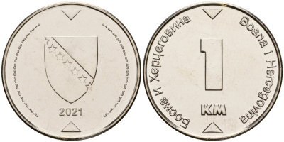 Босния и Герцеговина 1 конвертируемая марка 2021 KM 118 сталь плакированная никелем UNC M58-12