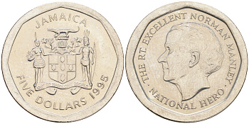 ЯМАЙКА 5 ДОЛЛАРОВ 1995 KM 163 сталь 4556-913