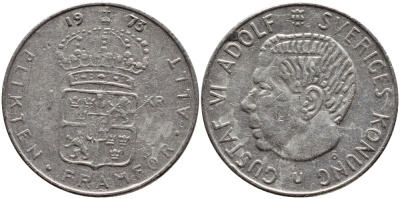 Швеция 1 крона 1973 Густав VI Адольф (1950-1973) KM 826а медь плакированная медно-никелем 4395-245