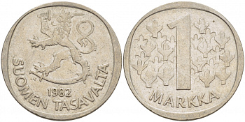 ФИНЛЯНДИЯ 1 МАРКА 1982 K KM 49а медно-никель 3718-1127