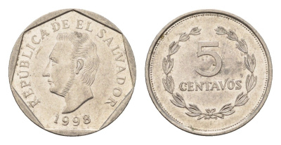 Сальвадор 5 сентаво 1998 KM 154b сталь плакированная никелем aUNC 4643-737