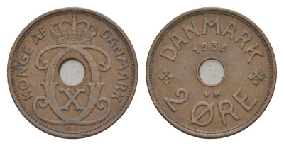 Дания 2 эре 1939 N, Кристиан X (1912-1947) KM 827 бронза 4658-256