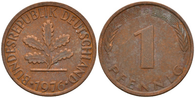 ФРГ 1 пфенниг 1976 G KM 105, J. 380 сталь плакированная медью    4598-552