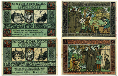 Германия, Ордруф набор из 2 банкнот по 50 пфеннигов 1921 1 сентября 1921 - 31 декабря 1921, нотгельд (буквы В, Е), земля Тюрингия Grabowski 1012.4 бумага 2195-16-3-1