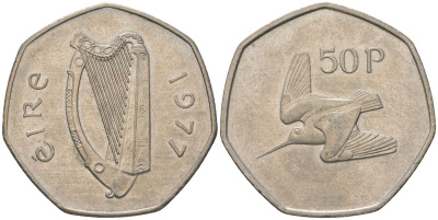 Ирландия 50 пенсов 1977 Вальдшнеп KM 24 медно-никель aUNC 4619-657