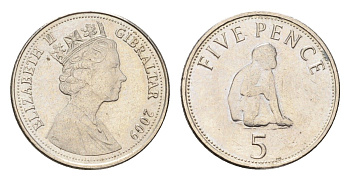 Гибралтар 5 пенсов 2009 KM 1081 медно-никель UNC 4668-522