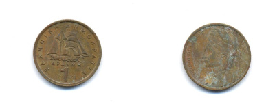 Греция 1 драхма 1976 адмирал Константин Канарис KM 116 никель латунь 4379-441