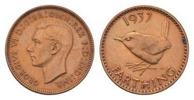 Великобритания 1 фартинг 1937 Георг VI (1936-1952) KM 843, Spink 4116 медь 4627-636