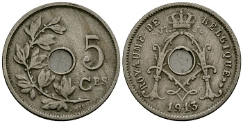 Бельгия 5 сантимов 1913 Belgique KM 66 медно-никель 4173-445