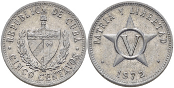 Куба 5 сентаво 1972 звезда, вторая республика (1962- ) KM 34 алюминий 67-1052