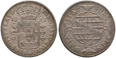 Бразилия 960 рейс 1813 монетный двор не прочеканен, перечекан, патина, P. REGENES, Жоао принц-регент (1799-1818) KM 307.1 серебро 00-815-13