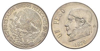 Мексика 1 песо 1976 Хосе Мария Морелос KM 460 медно-никель UNC 4645-1136