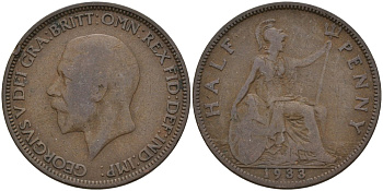 Великобритания 1/2 пенни 1931 Георг V (1910 - 1936) KM 837, Spink 4058 бронза 4146-155