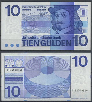 Нидерланды 10 гульденов 1968  Pick 91 b  бумага  UNC (пресс) 7221-46-3-2
