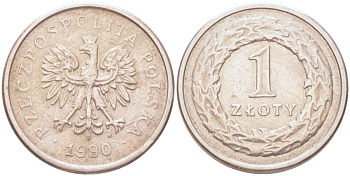 Польша 1 злотый 1990 Y 282 медно-никель 4122-645