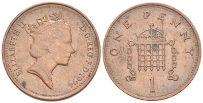 Великобритания 1 пенни 1994 Елизавета II (1952-2022) KM 935a, Spink 4391 (B4) сталь плакированная медью 4577-422