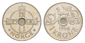 Норвегия 1 крона 1998 Харальд V (1991-) KM 462 медно-никель 4635-735