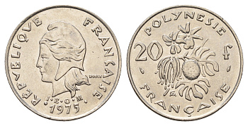 Французская Полинезия 20 франков 1975 KM 9 никель UNC 177-1057