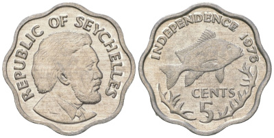 Сейшельские острова 5 центов 1976 Декларация независимости, Джеймс Мэнчем, рыба KM 22 алюминий UNC 4615-1059