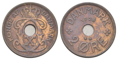 Дания 2 эре 1928 N, Кристиан X (1912-1947) KM 827 бронза 4701-711