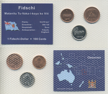 Фиджи набор из 3 монет 2000 - 2006 1, 2, 5 центов, в запайке KM 51а, 49а, 50а   UNC  1-5-2-41