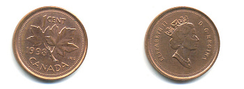 КАНАДА 1 ЦЕНТ 1998 ЕЛИЗАВЕТА II, КЛЕНОВЫЙ ЛИСТ KM 289 сталь плакированная медью 177-1443