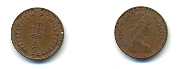 Великобритания 1/2 пенни 1974 Елизавета II (1952-2022) KM 914, Spink 4239 бронза 83-447