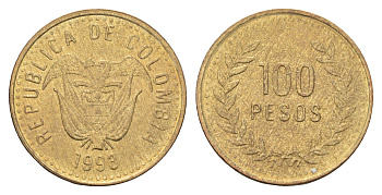 Колумбия 100 песо 1993 KM 285 латунь UNC 4662-631