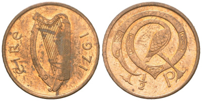 Ирландия 1/2 пенни 1971 мифологическая птица лира KM 19 бронза aUNC 4152-643