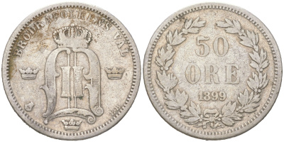 Швеция 50 эре 1899 Оскар II (1872-1907) KM 740 серебро 4621-967