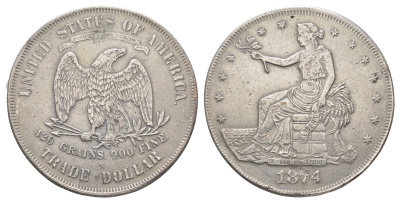 США КОПИЯ-медаль 1 доллар 1874 копия - Торговый доллар тип - KM 108 белый металл 4184-211