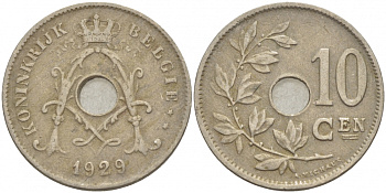БЕЛЬГИЯ 10 САНТИМОВ 1929 BELGIE KM 86 медно-никель 4529-127