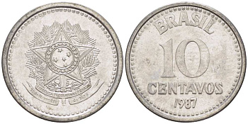 БРАЗИЛИЯ 10 СЕНТАВО 1987 РЕФОРМА 1986-1989 KM 602 нержавеющая сталь 100-1047