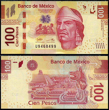 Мексика 100 песо 2019 Несауалькойотль, индейцы, Руины Теночтитлана, серия BJ Pick 124 bj бумага UNC (пресс) 7484-1-2-2