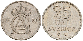 Швеция 25 эре 1973 Густав VI Адольф (1950-1973) KM 836 медно-никель 4602-313