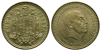 Испания 1 песета 1966 (74) Франсиско Франко (1939-1975) KM 796 алюминиевая бронза 89-1133