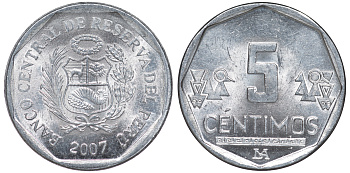 Перу 5 сентимо 2007 LIMA KM 304.4a алюминий aUNC 4189-968